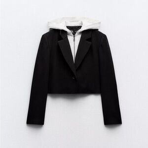 Zara Black Cropped Blazer with Built-In Hoodie | NWT | XS